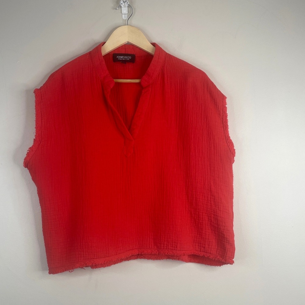 Jones & Co Beachy Coastal Top Womens XLarge Crinkle Gauze Boxy Crop Tunic Breezy